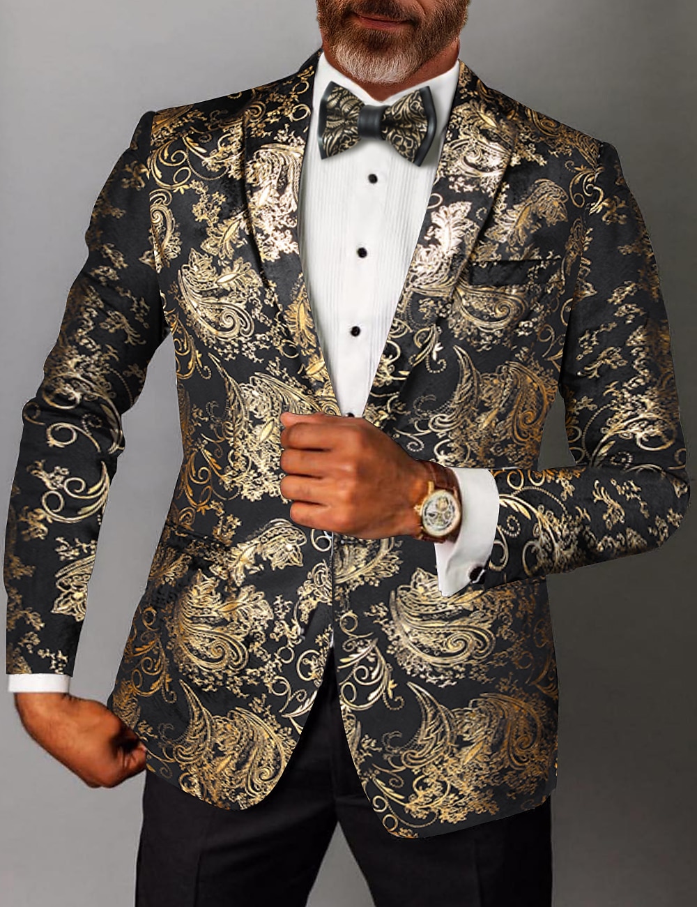 Herr Kavajjacka Kavaj Mode party Klassisk Blommig Blazer Silver Guld Standardpassform Singelknäppt 1 Knapp 2025 - $69.99 –P2