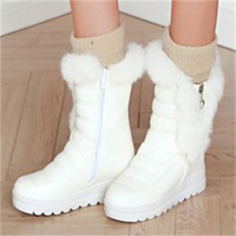Dámské Boty Sněhule Venkovní Denní Pevná barva Podšité fleecem Kotníkové boty Booties Rovná podrážka Oblá špička Na běžné nošení Pohodlné Umělá kožešina Zip Černá Bílá Růžová 2025 - $64.99 –P6