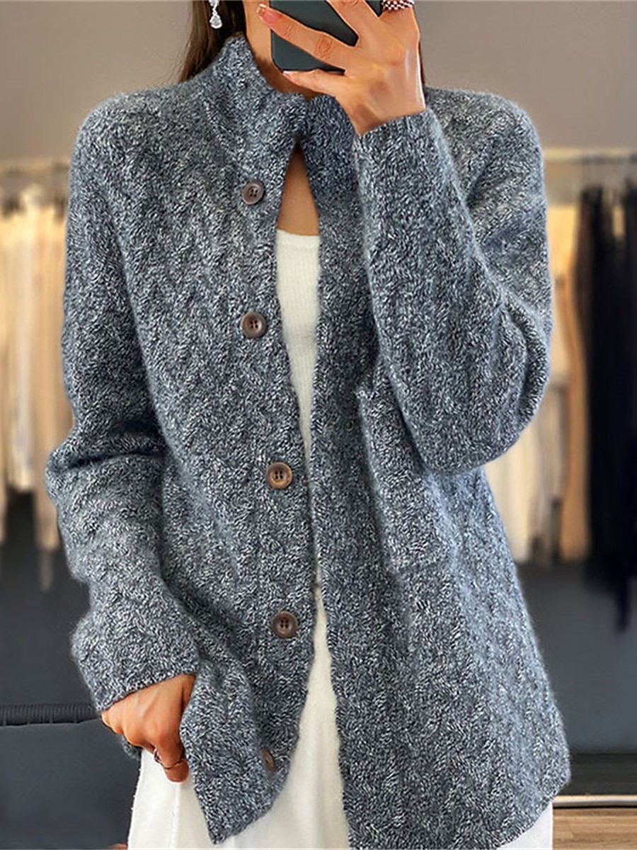 Pentru femei Bluza Epocă Modă Casual Culoare solidă Cablu Guler de stand Nasturi Tricotat Manșon Lung Topuri obișnuite Tricotat În aer liber Zilnic Ieșire Albastru piscină Cămilă Toamnă Iarnă 2025 - $65.99 –P5