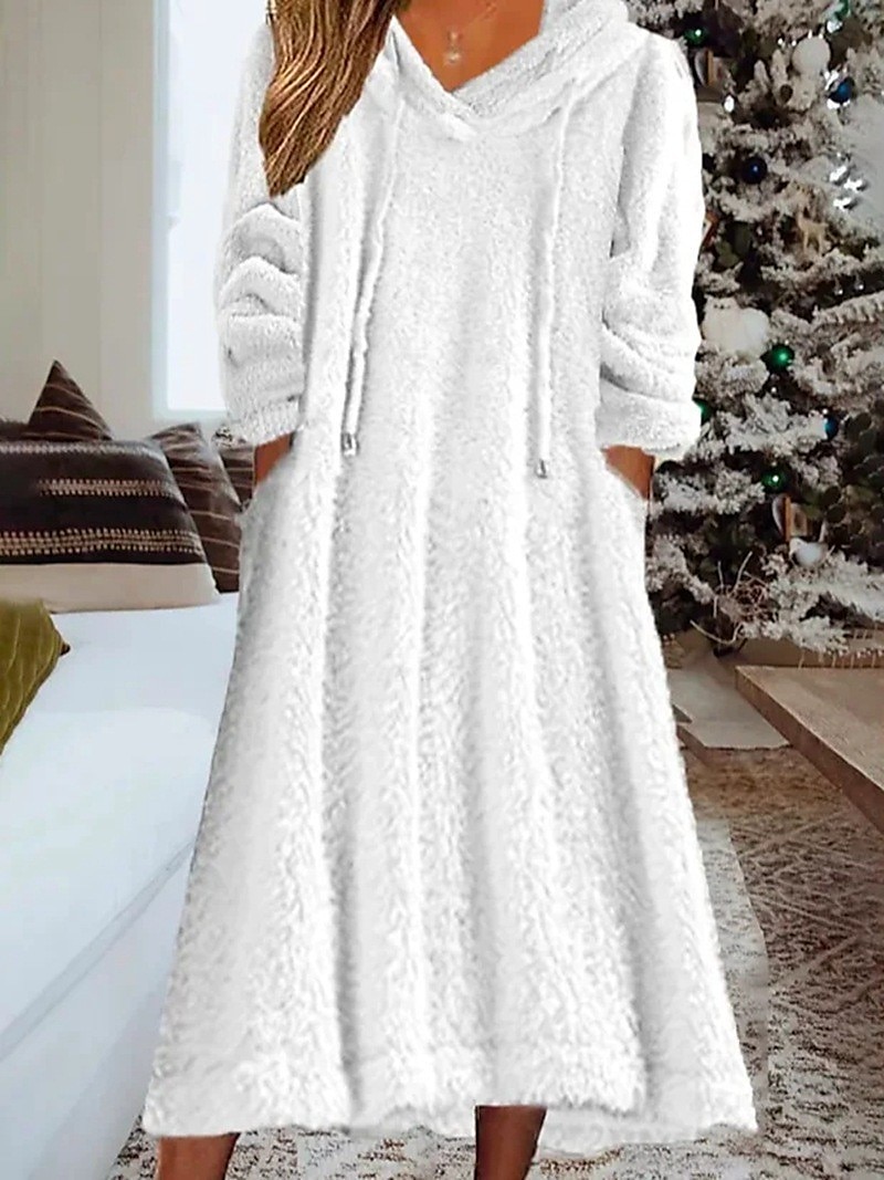 Women's Loungewear Nightshirt Dress Pure Color Casual Comfort Soft Home Daily Going out Coral Fleece Coral Velvet Warm Hoodie Long Sleeve Fall Winter Home Outfits 2025 - $26.99 –P5