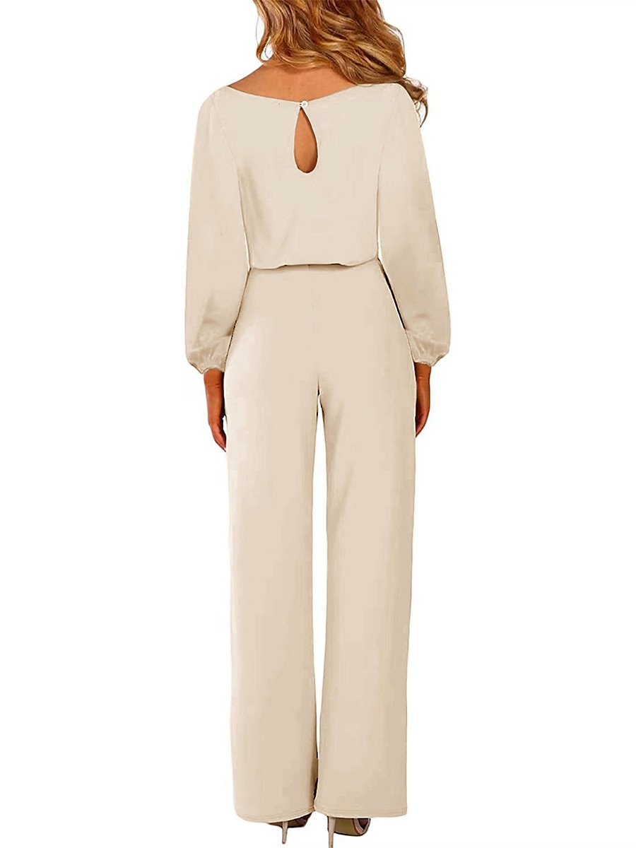 Női Szabályos Jumpsuitek Elegáns Tömör szín Hosszú ujj Terített nyak Fűzős Magas derék Munka Utca Normál Fekete Sárgabarack Ősz 2025 - GBP £41.54 –P8