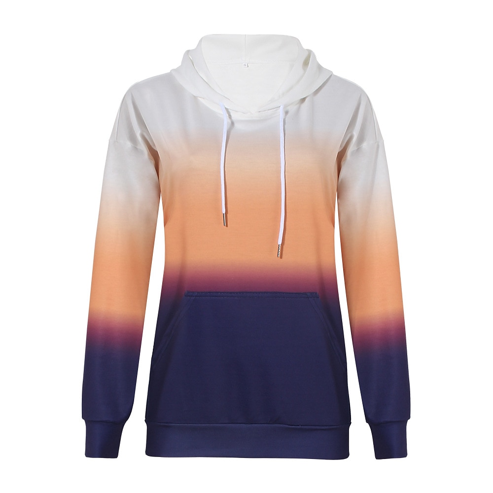 Mulheres Bloco de cor Ativo Roupa de Esporte Manga Longa Com Capuz Tops regulares Casual Esportes Com Cordão Imprimir Bolso frontal Amarelo Vermelho Roxo Laranja Outono & inverno de 2025 por $30.99 –P4