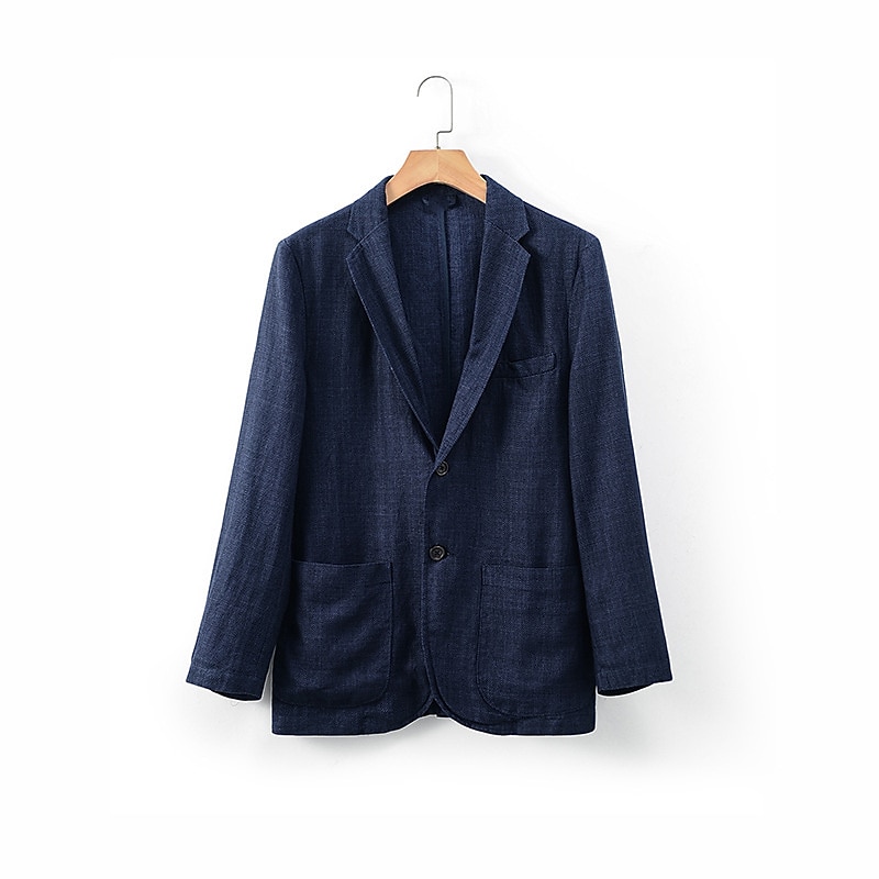 100% Lin Herre Blazer i lin Blazer Virksomhet Formell kveld Bryllupsfest Mote Fritid Vår & Vinter عادي Lomme Fritid / hverdag Enkeltkneppet Blazer Svart Mørkeblå 2025 - $61.99 –P3