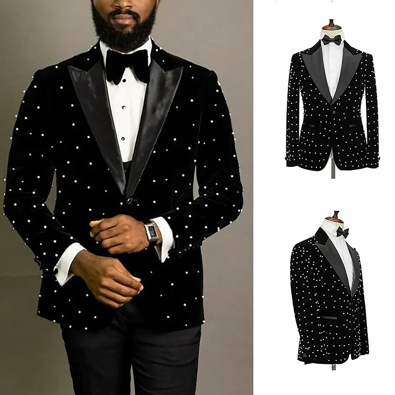 Męskie Kurtka Marynarka Impreza / Wieczór Bar Zatrzymujący ciepło Kieszeń Wiosna Jesień Kropki Moda miejska Elegancki Wieczorne Regularny Regularny Czarny Kurtki 2025 - $45.99 –P1