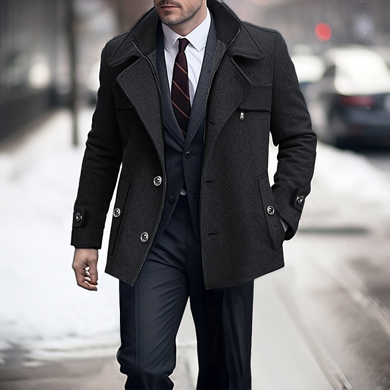Herren Wintermantel Wollmantel Trenchcoat Outdoor Freizeitskleidung Herbst Winter Wollen warm Windbreaker Oberbekleidung Bekleidung Modisch Strassenmode Glatt Tasche Kargen Einreihiger Verschluss 2025 - $90.99 –P10