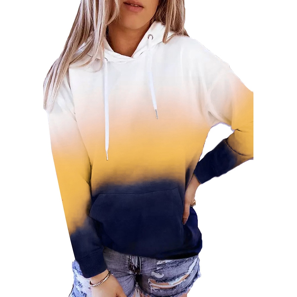 Mulheres Bloco de cor Ativo Roupa de Esporte Manga Longa Com Capuz Tops regulares Casual Esportes Com Cordão Imprimir Bolso frontal Amarelo Vermelho Roxo Laranja Outono & inverno de 2025 por $30.99 –P13