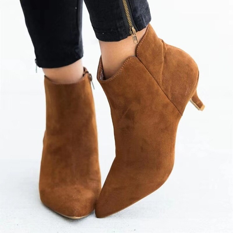bottines chics à bout pointu en similicuir noir pour femmes avec fermeture à glissière - idéales pour les soirées, les tenues de bureau et les sorties à la mode de 2025 ? $34.99 –P7