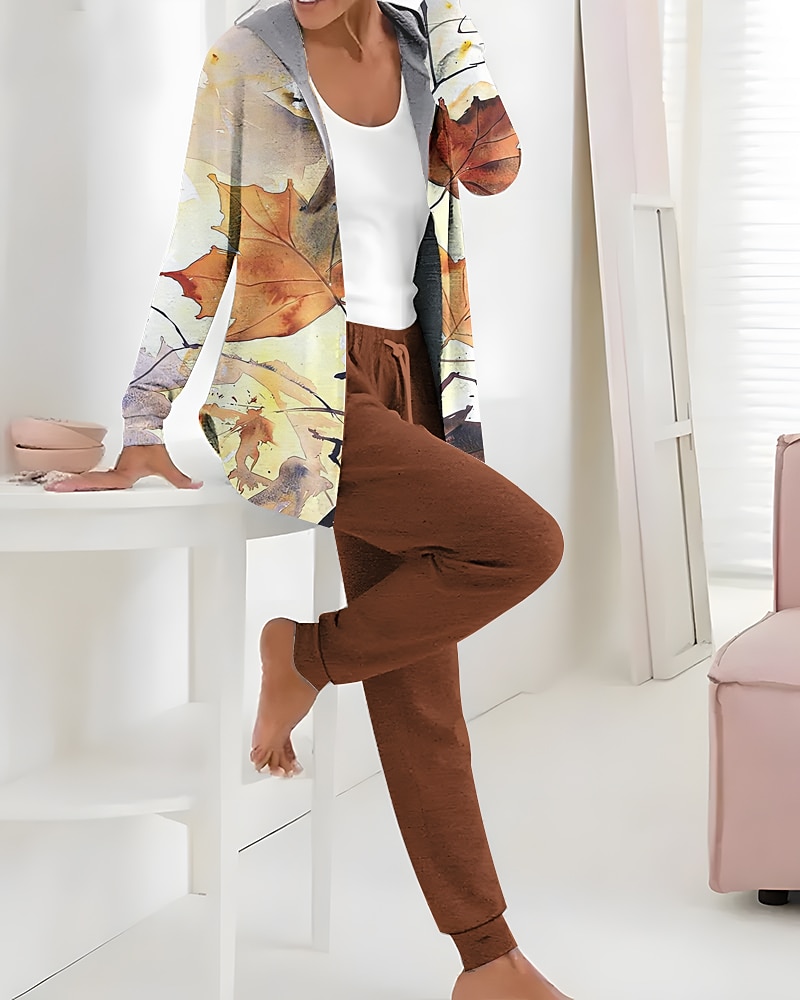 Dame 2 Deler Aktiv Daglig Hettegenser Track Suit Bukser Sett Bukser Langermet Hette Blomster Snortrykk Utendørs Fritid Hvit Rosa Mørk Marine Høst Vinter Vanlig Passform 2025 - $49.99 –P4