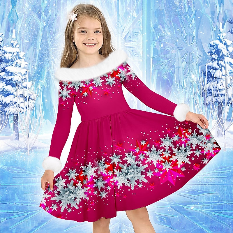 Girls' 3D Snowflake Dress Long Sleeve 3D Print Fall Winter Sports & Outdoor Daily Holiday Cute Casual Beautiful Kids 3-12 Years Casual Dress Swing Dress A Line Dress Above Knee Polyester Regular Fit 2025 - $23.99 –P6