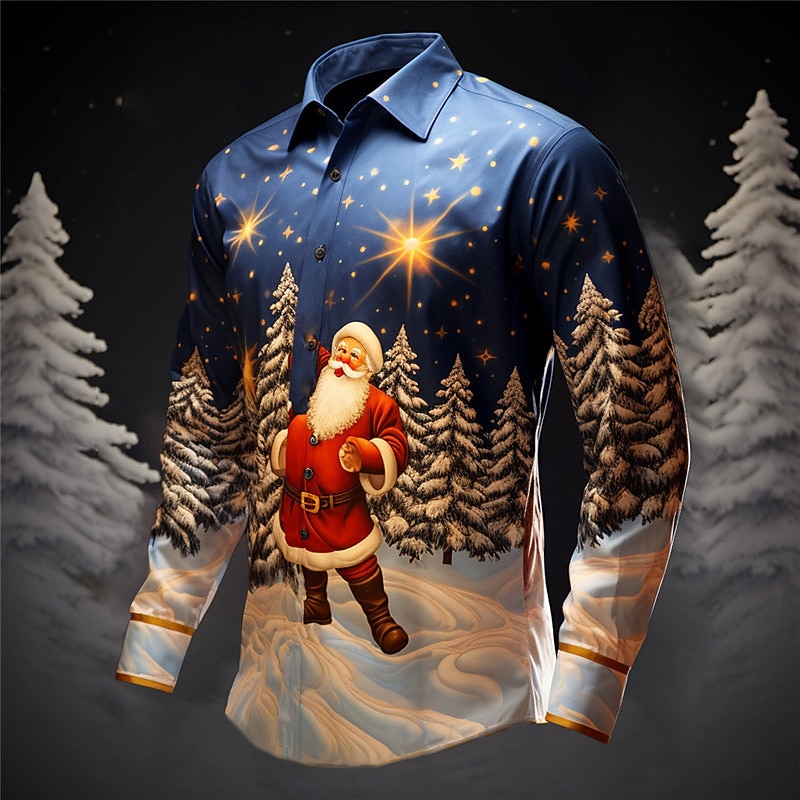 Herr jultomten Julgran Skjorta Långärmad Ledigt Jul Dagliga kläder Utekväll Höst vinter Nedvikt Mönster Button-Down Grå+Purpur Gul Rubinrött Mörk marin Kungsblå 2025 - $26.99 –P15