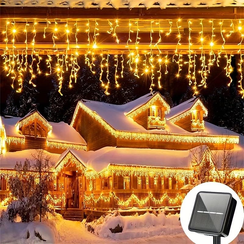 1τμχ led ηλιακό φωτιστικό κορδονιού, 4m-96leds 8 modes, αδιάβροχη κουρτίνα παγολαμπάκι νεράιδα χριστουγεννιάτικο φωτιστικό, οροφή, εμπορική διακόσμηση δρόμου 2025 - $14.99 –P1