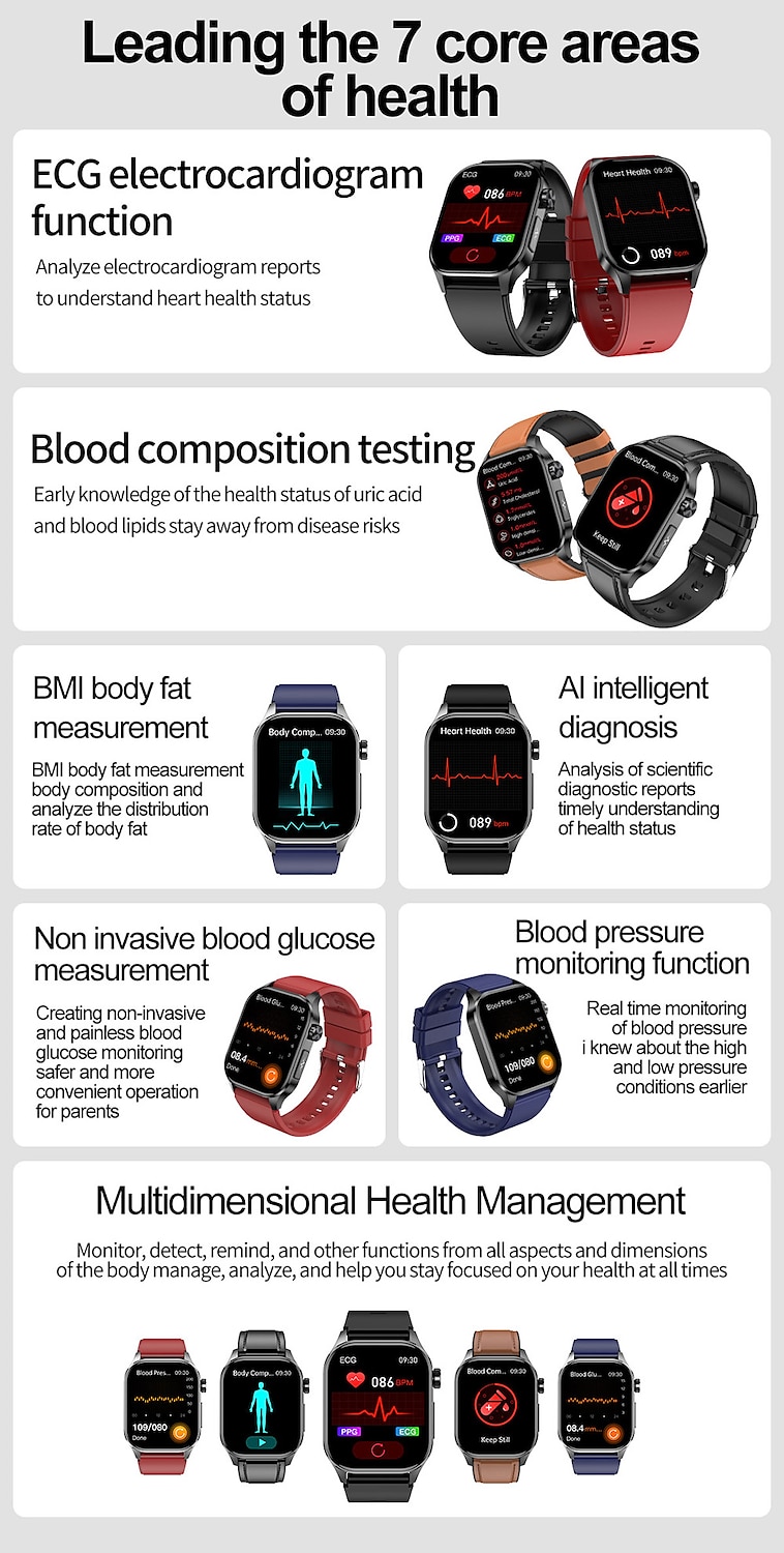 iMosi et580 Smart Watch 2.04 inch Smartwatch Fitness Running Watch Bluetooth ECG+PPG Pedometer Call Reminder Compatible with Android iOS Women Men Long Standby Waterproof Media Control IP68 38mm 2025 - $76.99 –P2