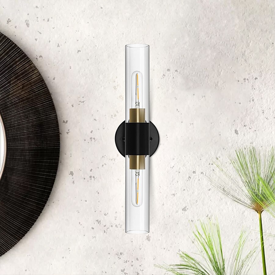 Aplique de pared LED, lámpara de pared negra de estilo nórdico con pantalla de tambor de vidrio metálico, iluminación de pared, lámpara de lectura, para mesita de noche, dormitorio 110-240v 2025 - $116.99 –P16