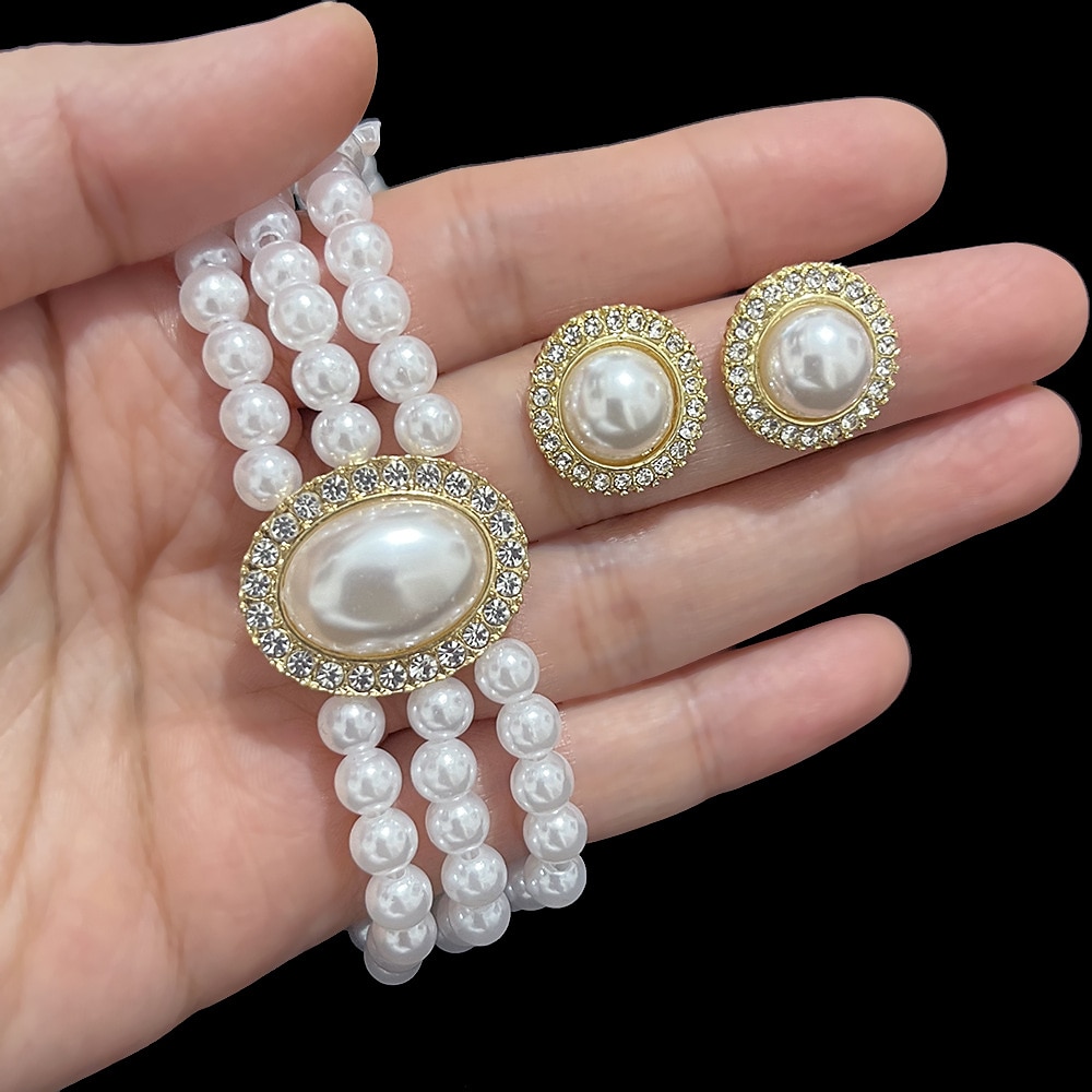 Schmuckset 1 Set Künstliche Perle Strass 1 Halskette Ohrringe Damen Elegant Einfach Layer-Look Schmuck-Set Für Hochzeit Party kleid hochzeitsgast 2025 - $13.99 –P2