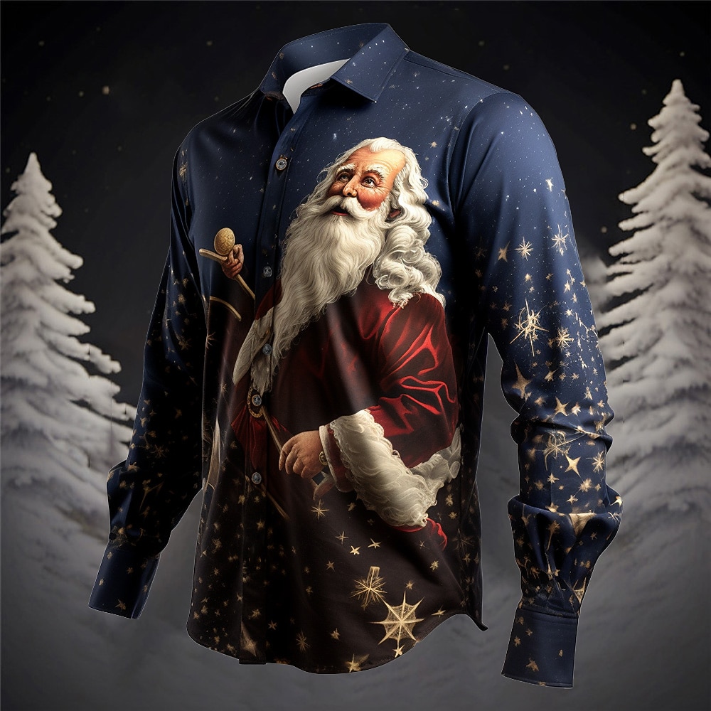 Herr jultomten Julgran Skjorta Långärmad Ledigt Jul Dagliga kläder Utekväll Höst vinter Nedvikt Mönster Button-Down Grå+Purpur Gul Rubinrött Mörk marin Kungsblå 2025 - $26.99 –P13