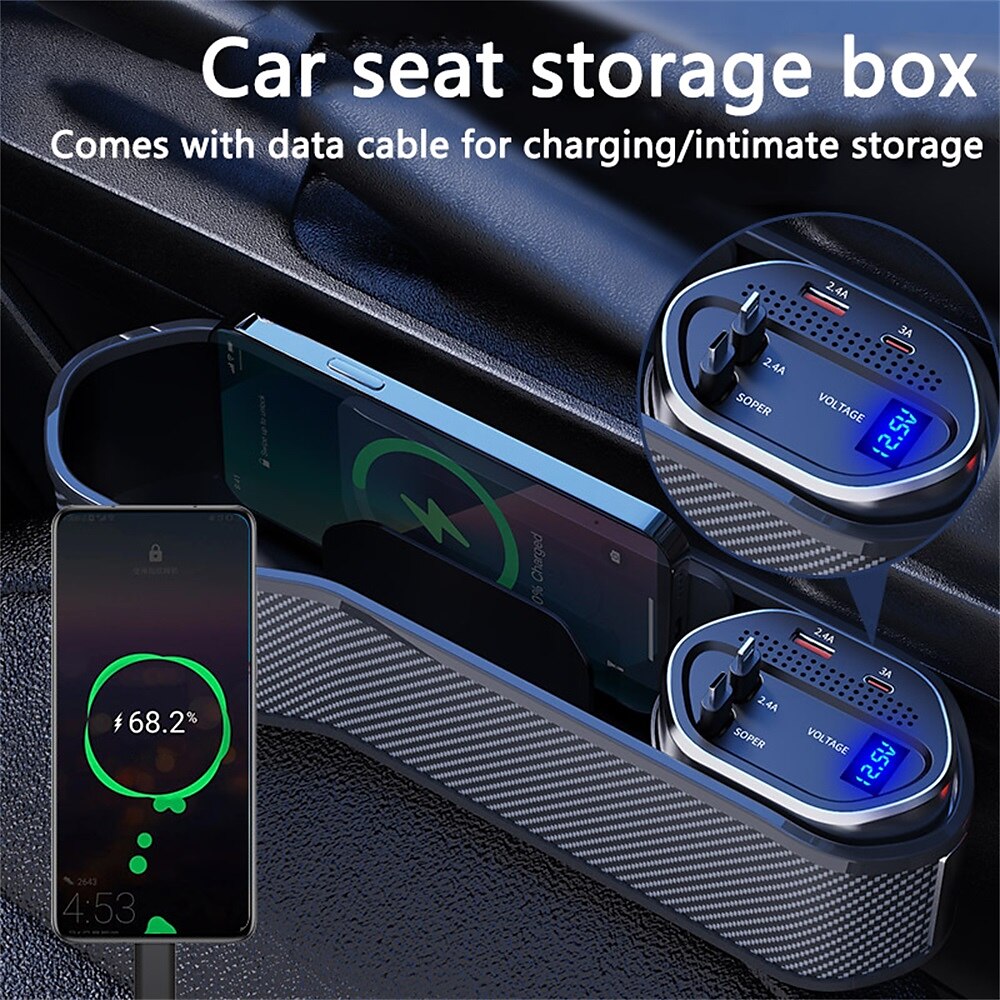 Car Seat Storage Box With Two USB Ports And Two Retractable Fast Charge Cables Interface Car Center Console Side Storage Storage Box 2025 - $49.99 –P1
