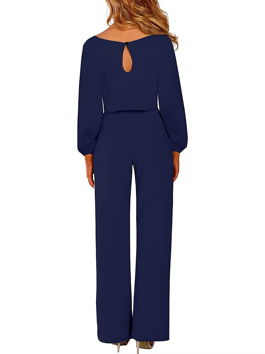 Női Szabályos Jumpsuitek Elegáns Tömör szín Hosszú ujj Terített nyak Fűzős Magas derék Munka Utca Normál Fekete Sárgabarack Ősz 2025 - GBP £41.54 –P4