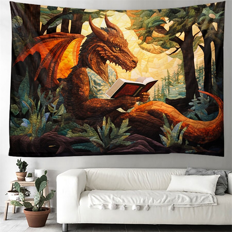 2026年 ドラゴン読書本ぶら下げタペストリー壁アート大型タペストリー壁画装飾写真の背景毛布カーテン家の寝室のリビングルームの装飾  コレクション – $20.99 –P3