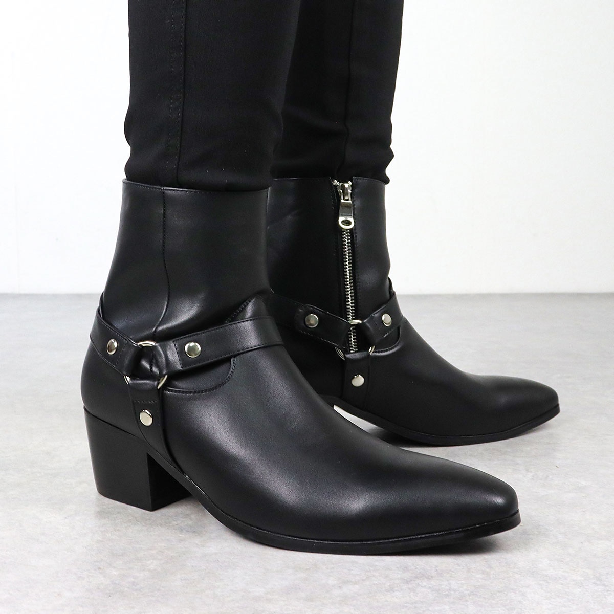 botas masculinas pretas de couro sintético para motociclista com tira e fivela - botas estilosas de cano médio de 2025 por $79.99 –P3