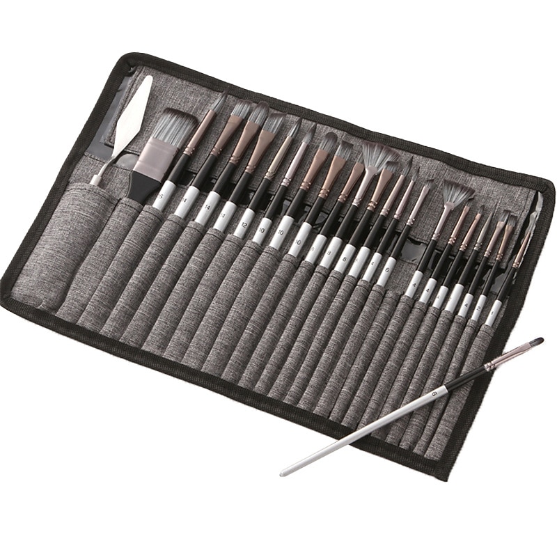Art 24 Pieces Paint Brush Set Enhanced Synthetic Brush Set with Cloth Roll and Palette Knife for Acrylic, Oil, Water 2025 - $28.99 –P3