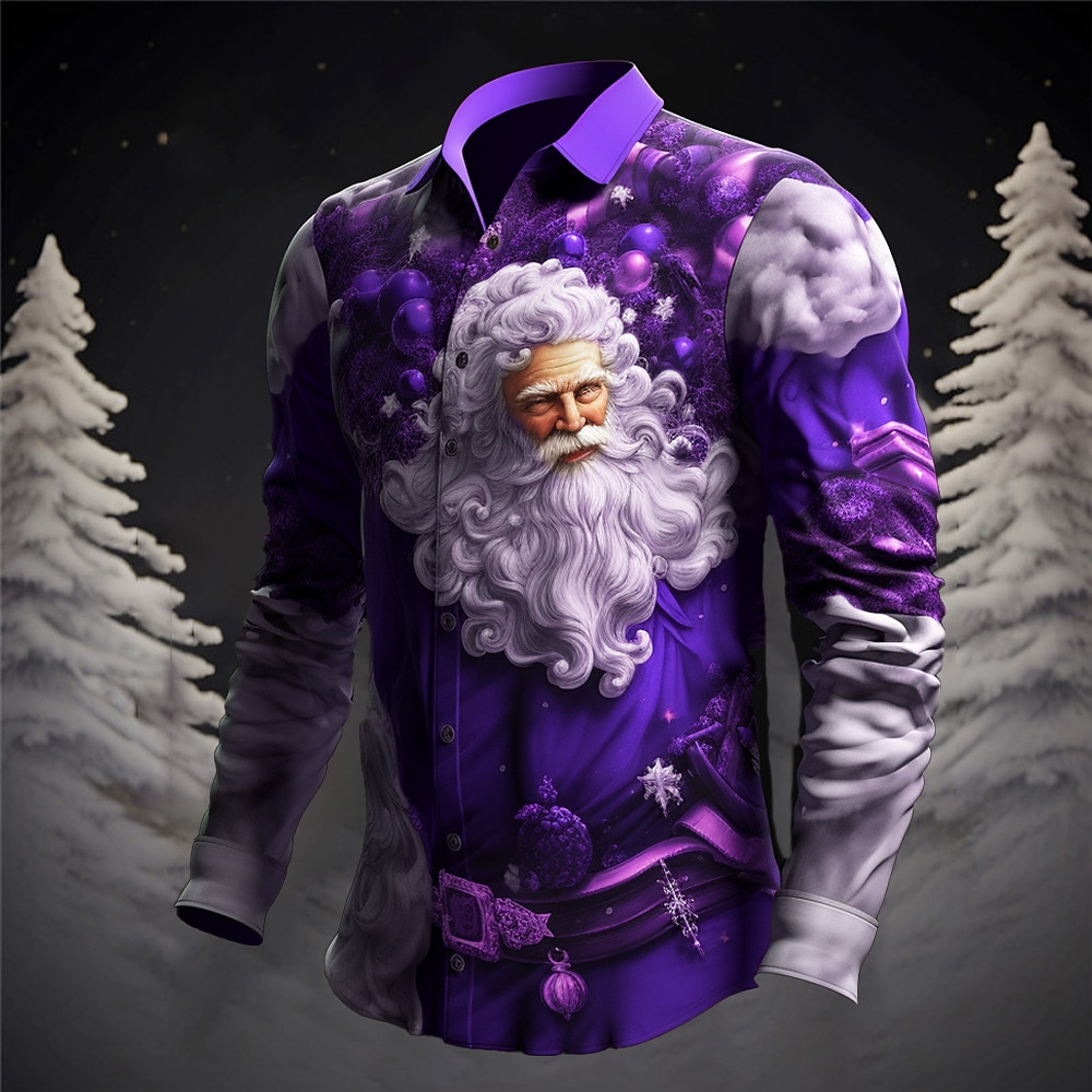 Herr jultomten Julgran Skjorta Långärmad Ledigt Jul Dagliga kläder Utekväll Höst vinter Nedvikt Mönster Button-Down Grå+Purpur Gul Rubinrött Mörk marin Kungsblå 2025 - $26.99 –P8