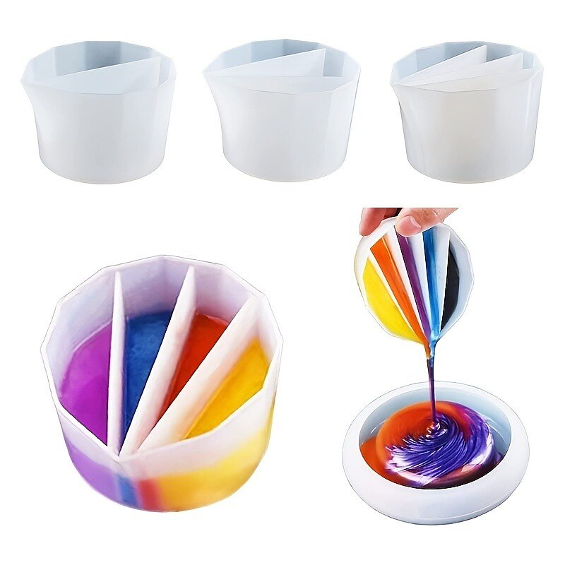 Geteilter Becher zum Ausgießen von Farbe, 4 Stück, wiederverwendbarer geteilter Becher für flüssige Kunst, geteilter Silikonbecher mit Trennwänden zum Ausgießen von Acrylfarbe, Harz, DIY-Herstellung 2025 - $11.99 –P1