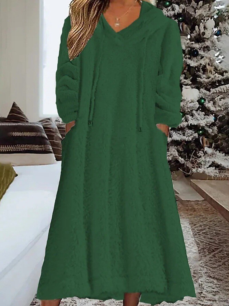 Women's Loungewear Nightshirt Dress Pure Color Casual Comfort Soft Home Daily Going out Coral Fleece Coral Velvet Warm Hoodie Long Sleeve Fall Winter Home Outfits 2025 - $26.99 –P6