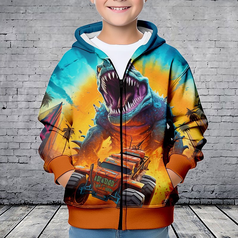 Pojkar 3D Dinosaurie Huvtröja Kappa Ytterkläder Långärmad 3D-tryck Höst Vinter Mode Streetwear Häftig Polyester Barn 3-12 år Utomhus Ledigt Dagligen Normal 2025 - $18.49 –P2