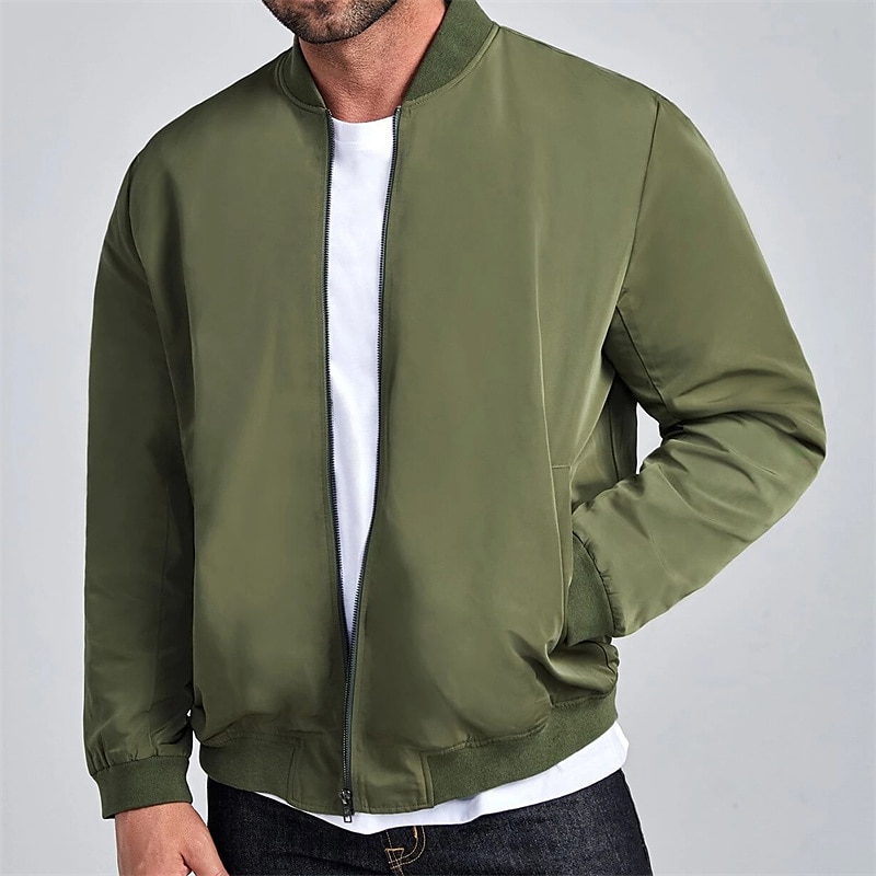 Denim Vintage Casual Men's Bomber Jacket Coat Daily Wear Vacation Going out Fall & Winter Standing Collar Long Sleeve Army Green XS S M Polyester Jacket 2024 - $39.99 –P2