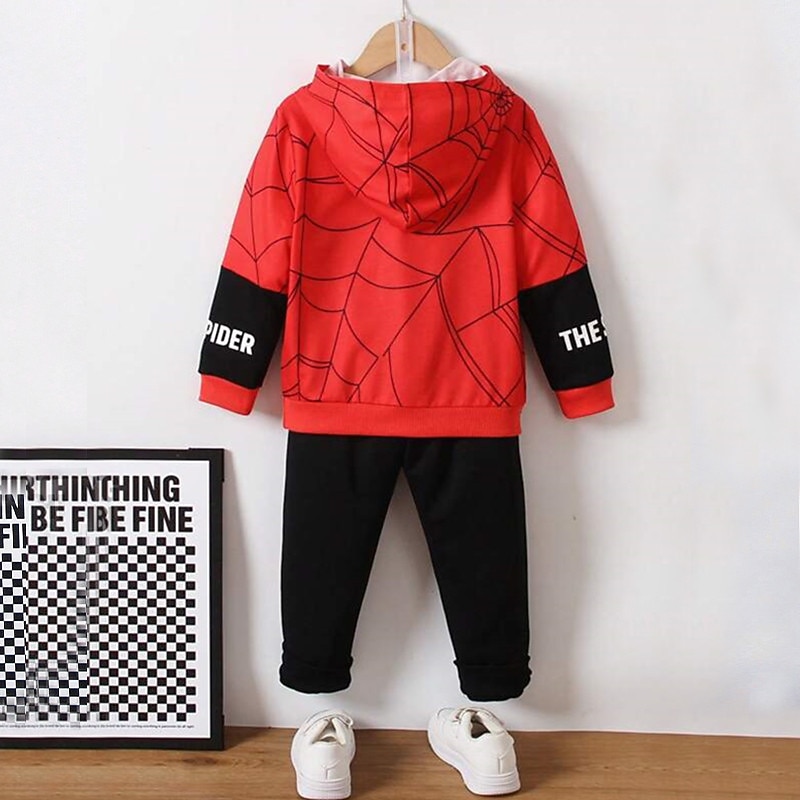 Pojkar 3D SPIDER Huvtröja & träningsbyxor Set Set Långärmad 3d-utskrivning Höst Vinter Aktiv Mode Häftig Barn 3-12 år Utomhus Semester Gata Normal 2025 - $26.99 –P3