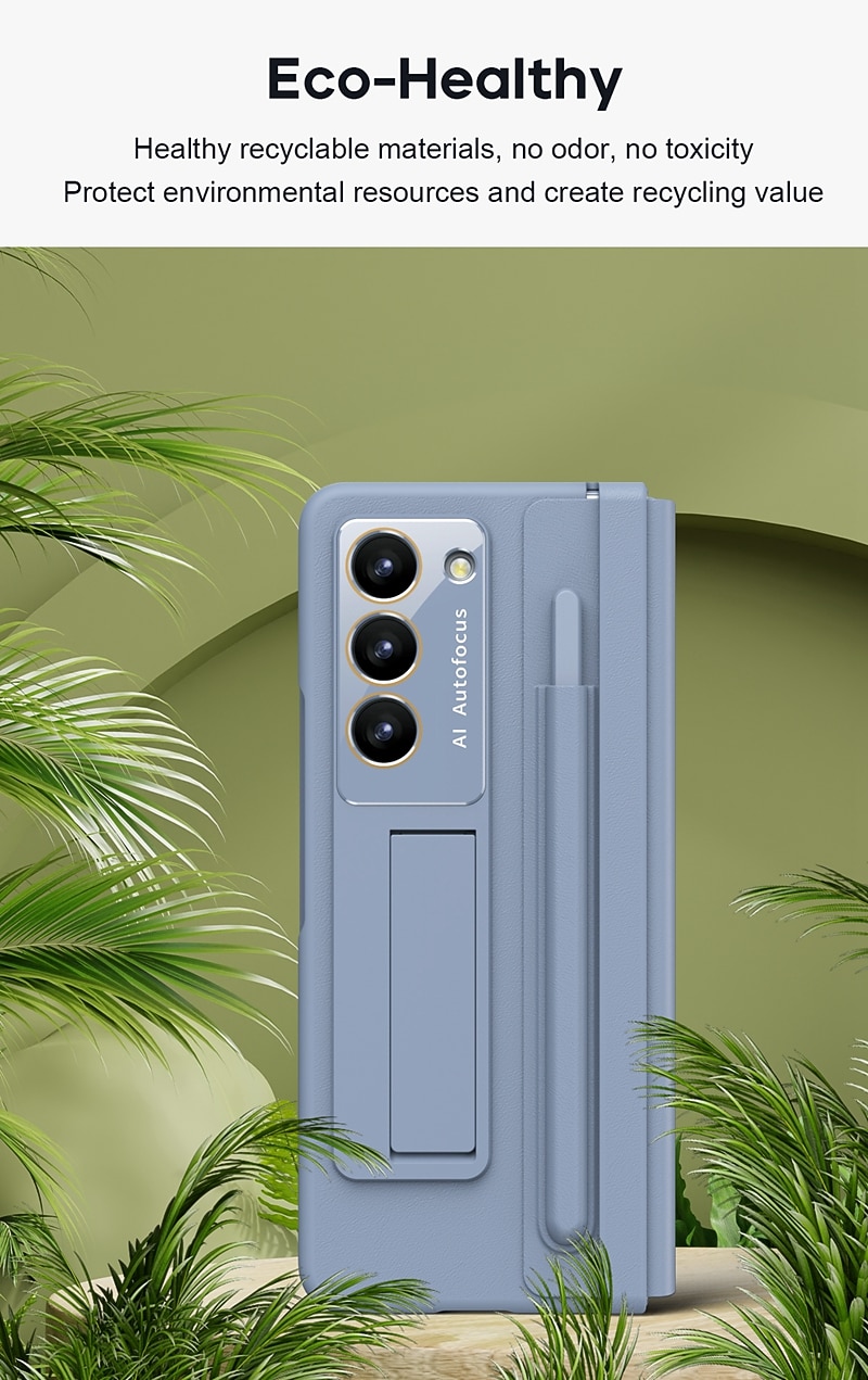 telefoon hoesje Voor Samsung Galaxy Z-vouw 6 Z Fold 5 Z Fold 4 Achterkant met standaard en schermbeschermer met S Pen Effen Kleur PC PU-nahka 2026 - $39.99 –P11