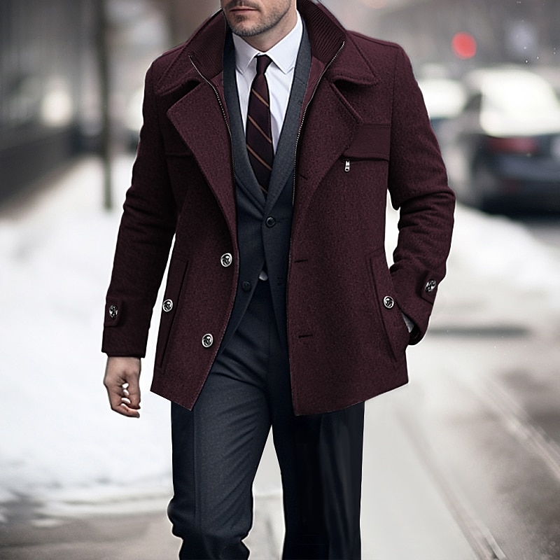Herren Wintermantel Wollmantel Trenchcoat Outdoor Freizeitskleidung Herbst Winter Wollen warm Windbreaker Oberbekleidung Bekleidung Modisch Strassenmode Glatt Tasche Kargen Einreihiger Verschluss 2025 - $90.99 –P11