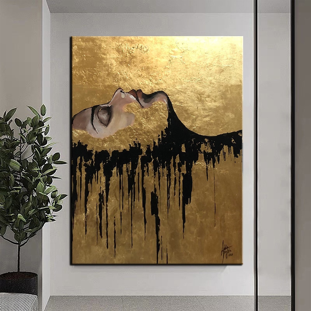 groot met de hand geschilderd zwart en goud schilderij acrylfolie schilderij op canvas muurkunst abstracte kunst abstract schilderij gouden firgure schilderij zwart schilderij huisdecoratie decor 2025 - $141.99 –P5