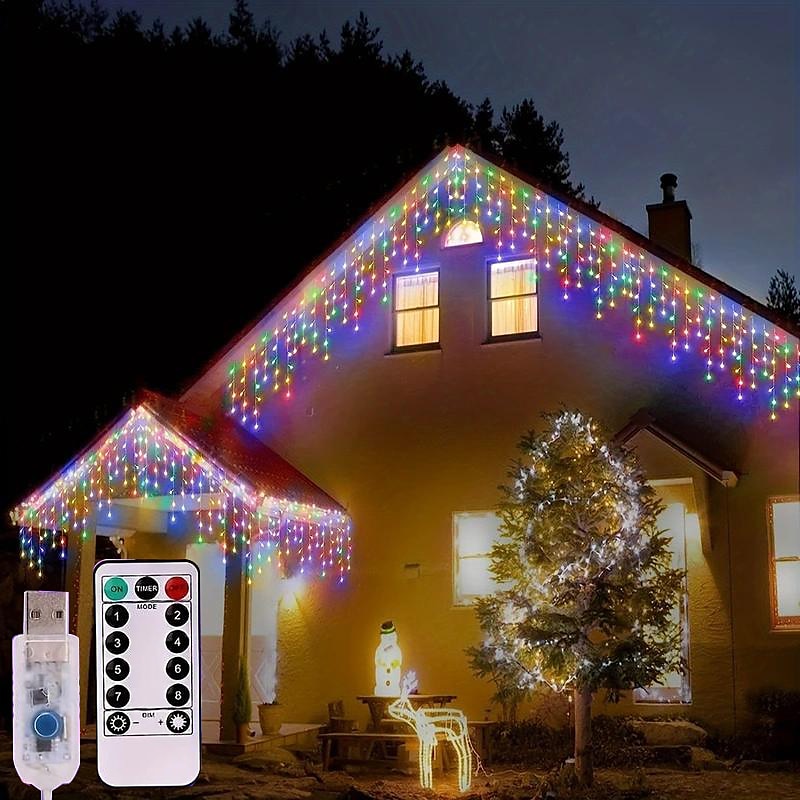 4m Fâșii de Iluminat Lumini de țurțuri de Crăciun 96 LED-uri Alb Cald Alb Rece Albastru Lumini de sărbători Fereastra / Cortina / Icicle Lights Nuntă Glob de Craciun Alimentat USB 2025 - $13.99 –P7