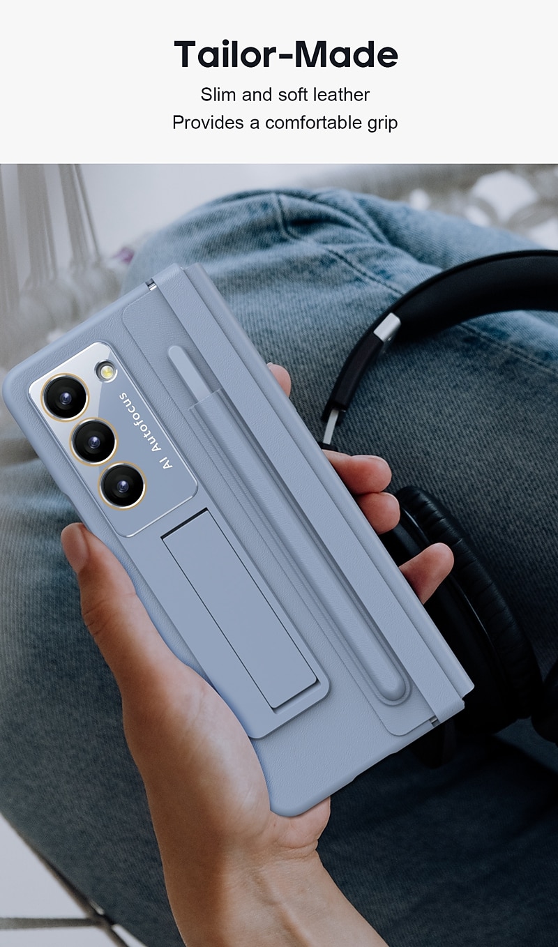 telefoon hoesje Voor Samsung Galaxy Z-vouw 6 Z Fold 5 Z Fold 4 Achterkant met standaard en schermbeschermer met S Pen Effen Kleur PC PU-nahka 2026 - $39.99 –P3