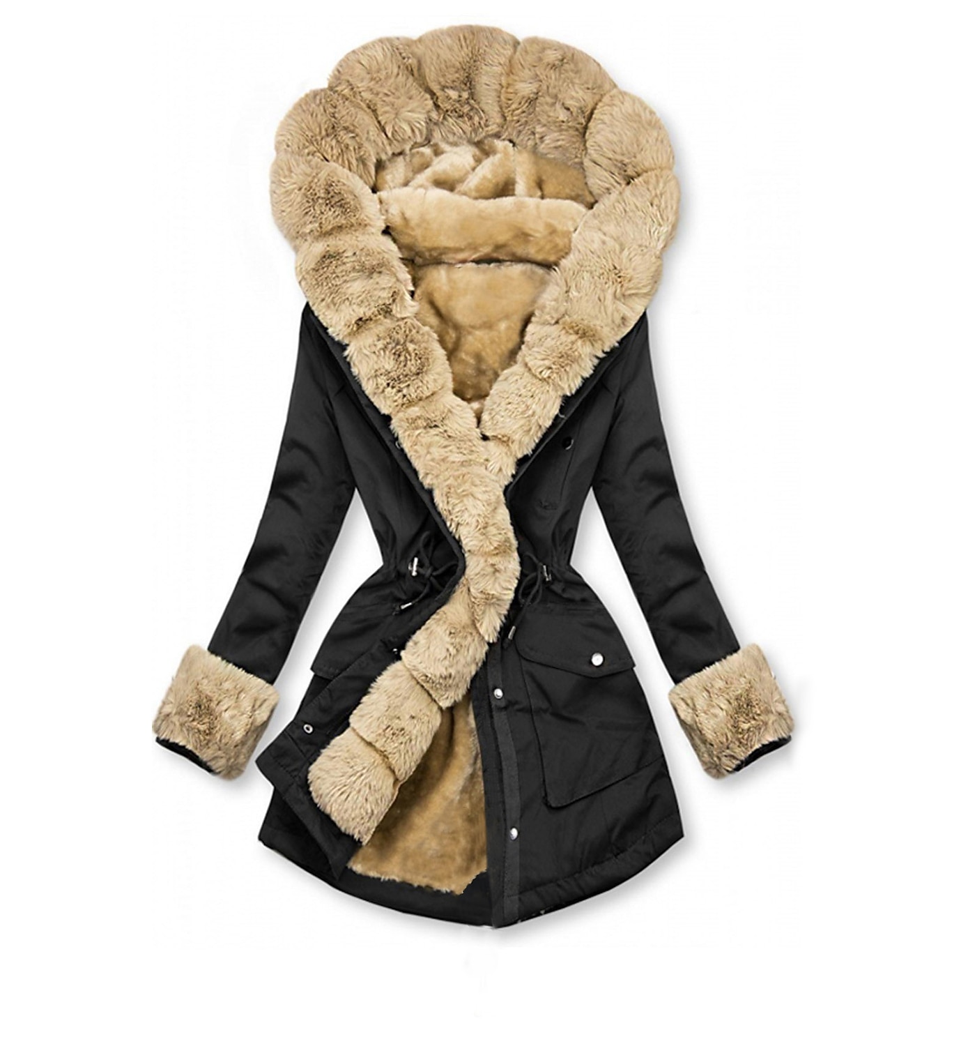 Fancy Plain Long Winter Designed Fur Women Jacket With Zipper