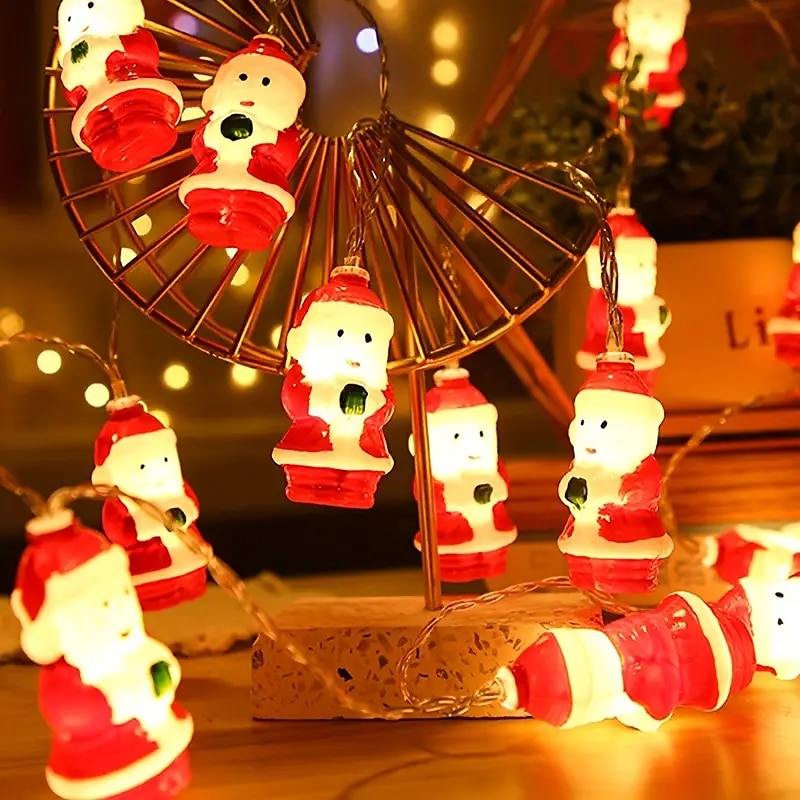 santa řetězová světla 1,5 m 10 LED 3 m 20 LED diod vánoční večírek domácí okno balkon terasa vodotěsná dekorace 2025 - $16.49 –P2