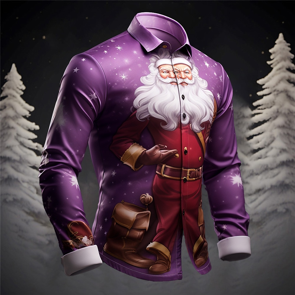 Herr jultomten Julgran Skjorta Långärmad Ledigt Jul Dagliga kläder Utekväll Höst vinter Nedvikt Mönster Button-Down Grå+Purpur Gul Rubinrött Mörk marin Kungsblå 2025 - $26.99 –P11