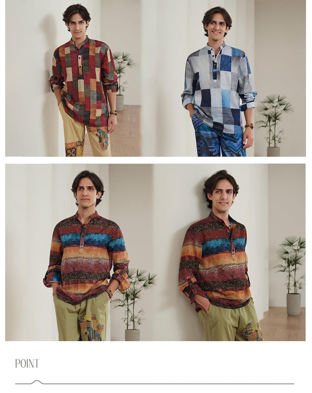 Herr Randig Geometri Skjorta Knapp upp skjorta Långärmad Mode Streetwear Designer Utomhus Gata Ledigt Sommar Vår Höst Hög krage Mönster Gul 2025 - $27.99 –P2