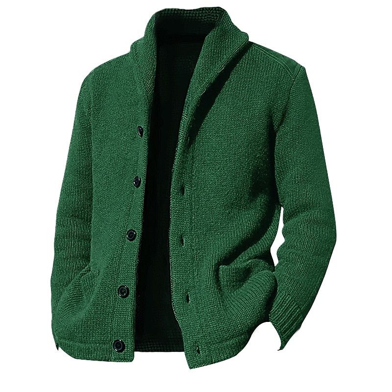Herren Strickjacke Kurzer Pullover Strickpullover Gerippt Stricken Standard Knopf hoch Glatt Schalrevers Warm-Ups Moderne zeitgenössische Casual Freizeitskleidung Bekleidung Herbst Winter Schwarz Blau 2025 - $41.99 –P2