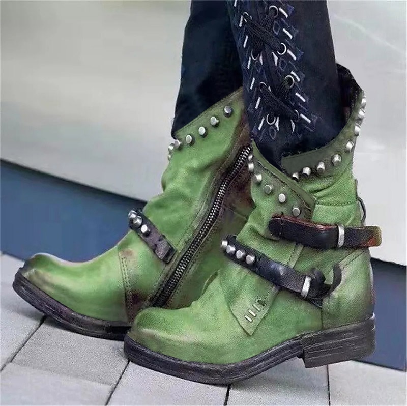 Women's Purple Studded Ankle Boots with Side Zipper and Buckle Straps, Punk Rock Style Footwear for Bold Fashion Statements 2025 - $54.99 –P3