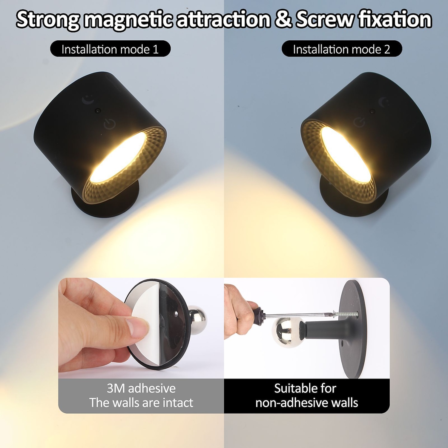 Lámpara de pared LED, lámpara de pared con fuente de luz arriba y abajo, lámpara de pared con bola magnética giratoria esférica recargable de 360°, control remoto de soporte, lámpara de pared 2025 - $33.99 –P5