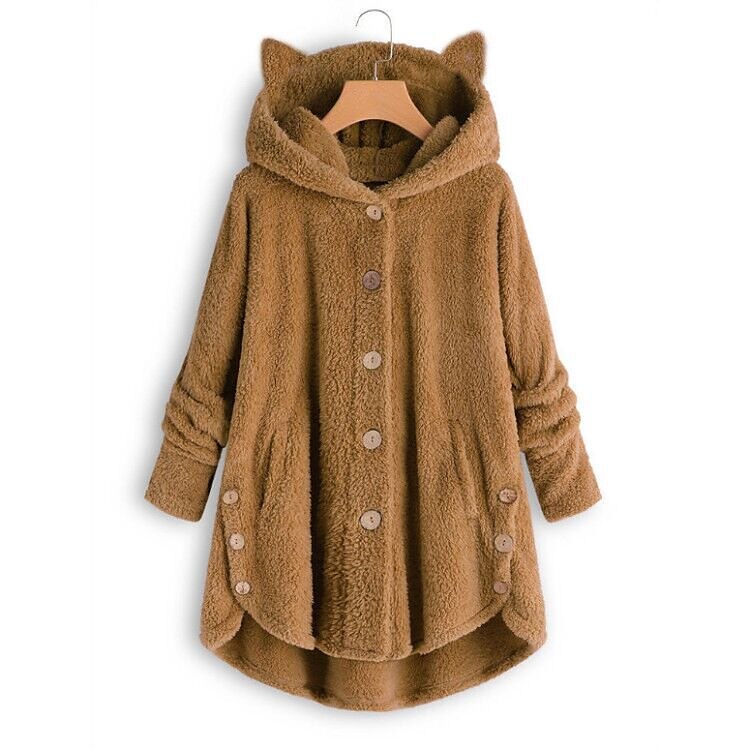 Damen Übergroße Feste Farbe Warm Teddy Fuzzy Langarm Kapuzenpullover Lange Oberteile Strasse Casual Knopf Tasche Schwarz Gelb Rosa Wein Kaffee Herbst Winter 2025 - $19.99 –P5