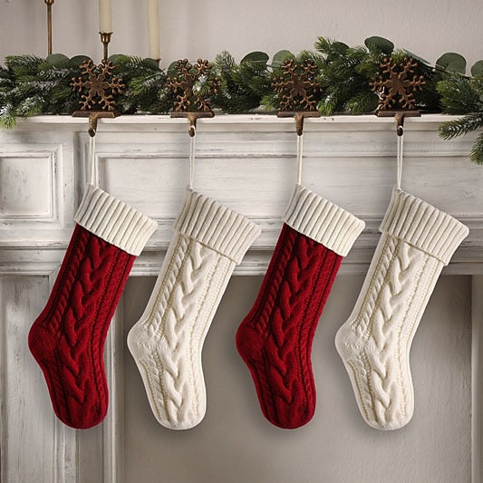 Kabelstrikkede julestrømper, 18 tommer store peishengende strømper til julepynt, julegave 2026 - $12.49 –P2