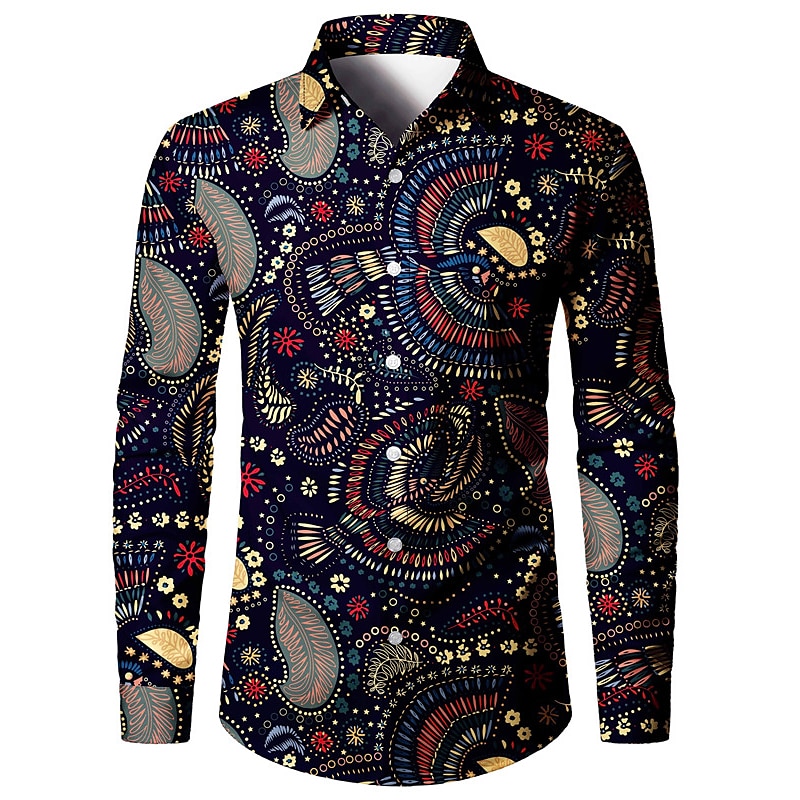 Herren Hemd Knopfhemd Langarm Brautkleider schlicht Boho Freizeitskleidung Ausgehen Herbst Winter Umlegekragen Bedruckt Button-Down Schwarz Dunkelmarine Beige 2025 - $24.99 –P1