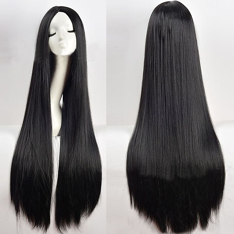 set con abito a sirena gotico parrucca lunga nera 2 * cuffie per parrucca famiglia Addams strega morticia addams abito lungo nero punk da donna per adulti& costumi di halloween facili da del 2025 a $44.99 –P6