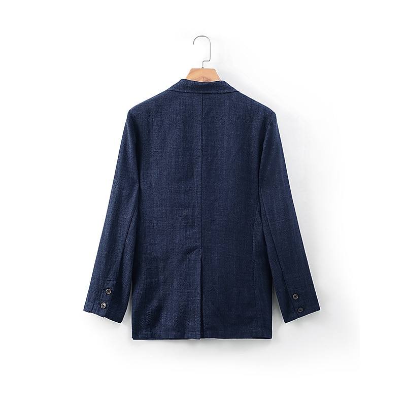100% Lin Herre Blazer i lin Blazer Virksomhet Formell kveld Bryllupsfest Mote Fritid Vår & Vinter عادي Lomme Fritid / hverdag Enkeltkneppet Blazer Svart Mørkeblå 2025 - $61.99 –P4