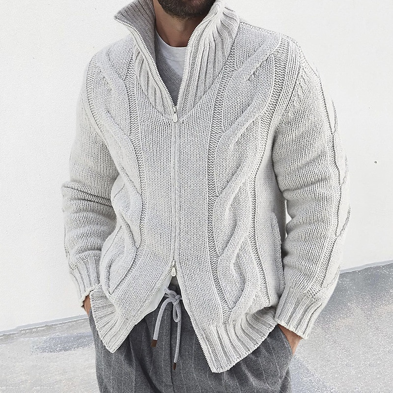 heren vest trui ritssluiting trui grof vest kabel normaal gebreid effen opstaande kraag opwarmingen modern eigentijds casual dagelijkse kleding kleding herfst winter zwart wit m l xl 2025 - $37.99 –P3