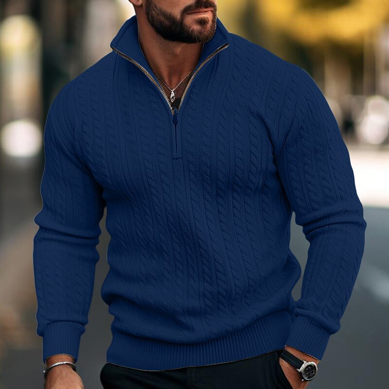 Herren Pullover Herbstpullover Gedrehtes Stricken Standard Zip Strick Glatt Ständer Moderne zeitgenössische Arbeit Freizeitskleidung Bekleidung Winter Schwarz Marineblau S M L 2025 - $33.99 –P1