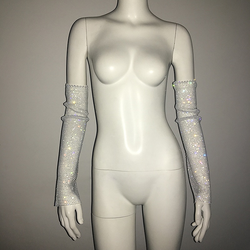 Čirý mesh drahokamu Rukavice bez rukojeti Dlouhé rukavice Kovový Třpyt Sexy Krajka Pro Disko Kostýmová hra Karneval Dámské Kostýmní šperky Módní šperky 2025 - $26.99 –P7